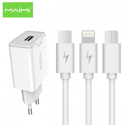 Maimi  T7  EU /US  Plug Fast Charging adapter Wall Fast Charger  with Micro USB Data Cable For iPhone/type c