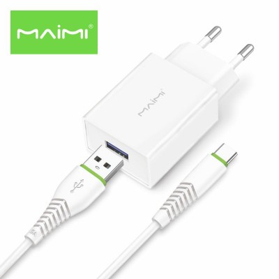 Maimi T13 EU plug USB charger cable travel kit  Wall Charger Adapter Fast Charger  2.1A Fast type C / Lightning cable